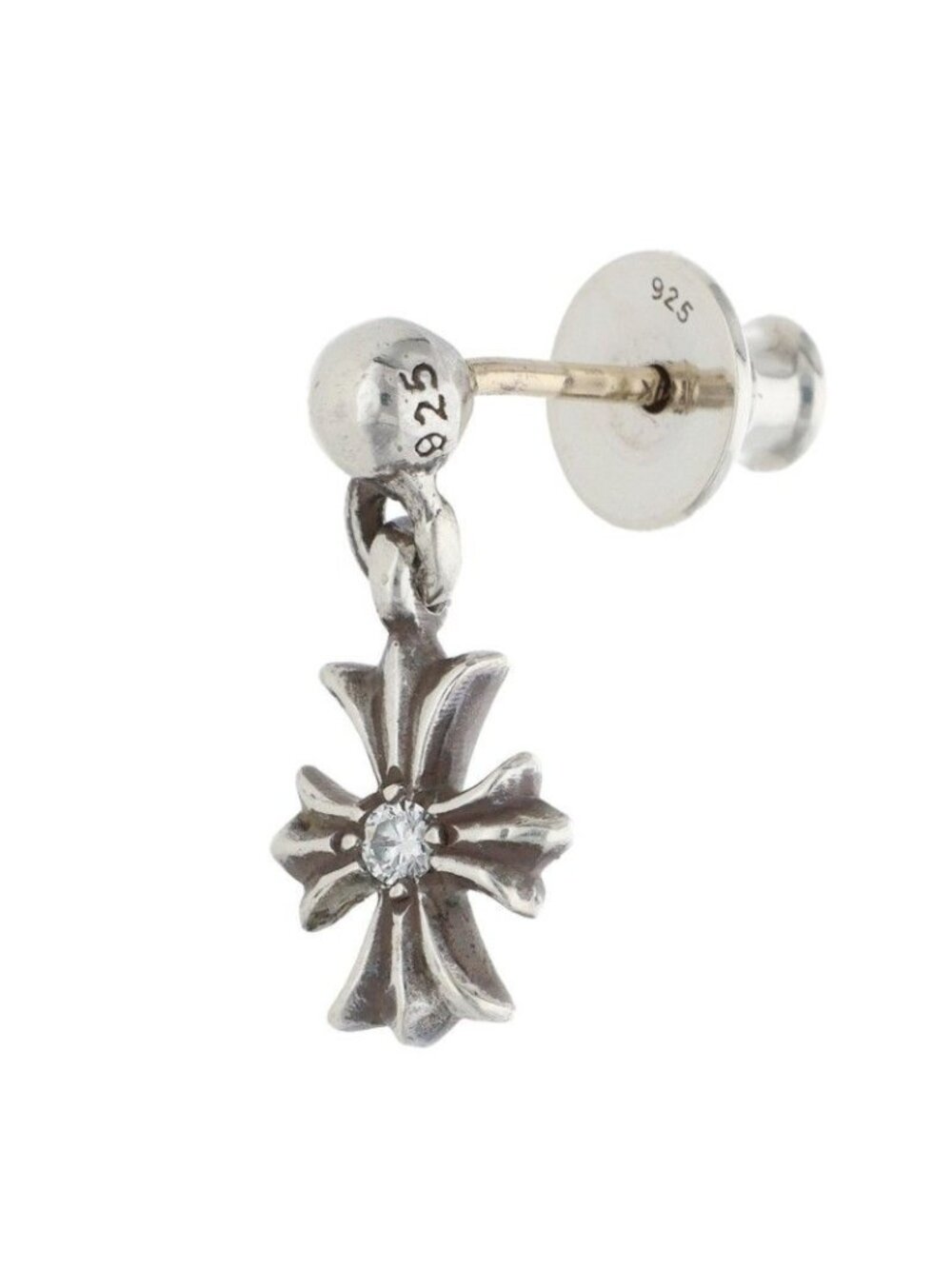 Chrome Hearts Tny CH Pls Dia Tiny Ech Plus Drop 1 Dia Silver Earrings